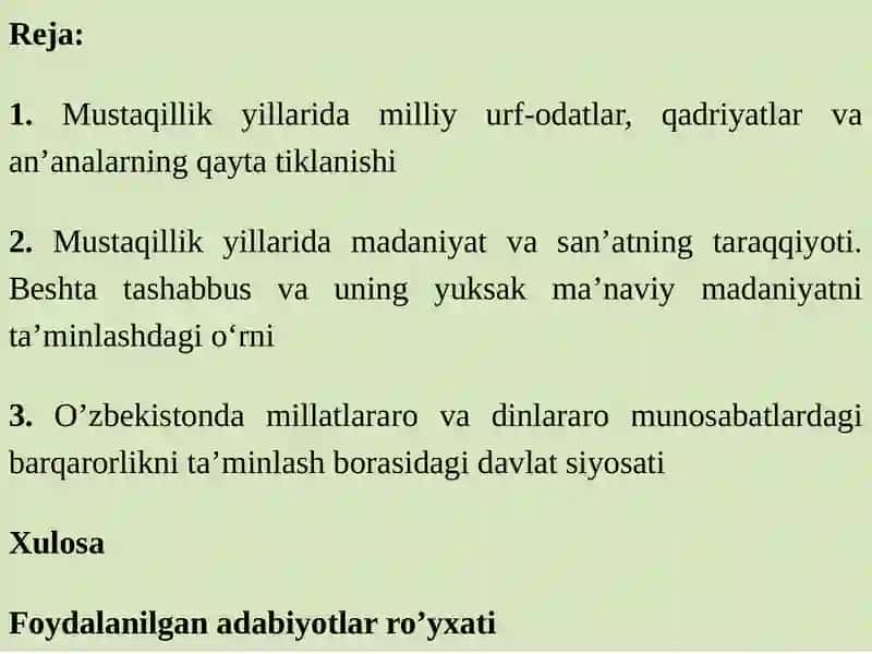 Mustaqillik yillarida O'zbekistonda g'ima'naviy va madaniyat taraqqiyoti 2