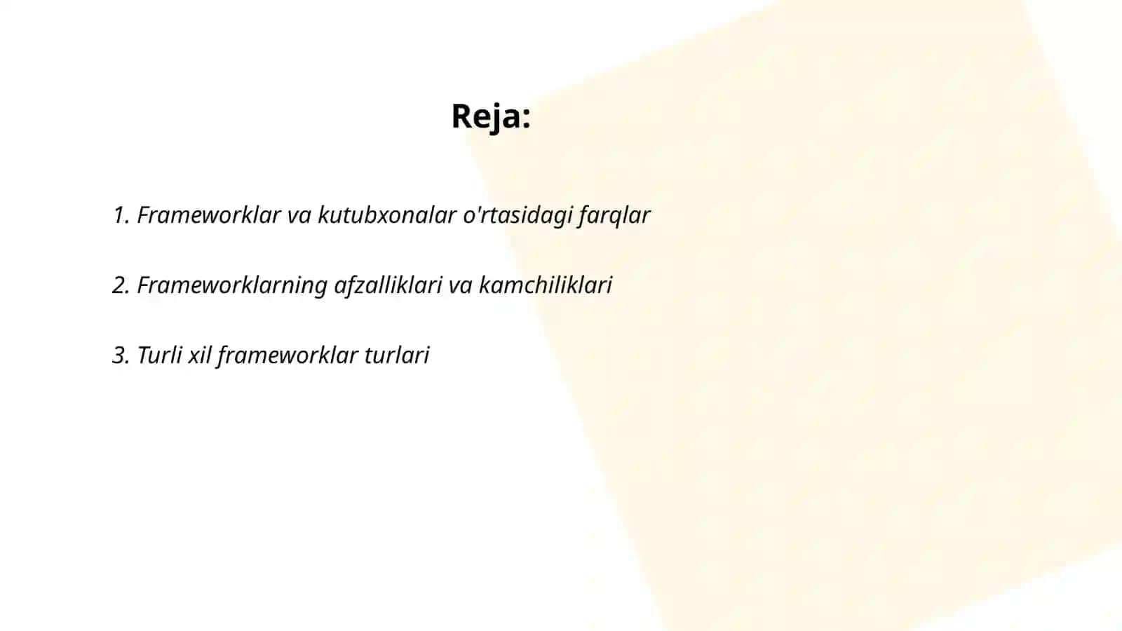 Freamworklarning bir-biridan farqi,afzalliklari, kamchiliklari 2