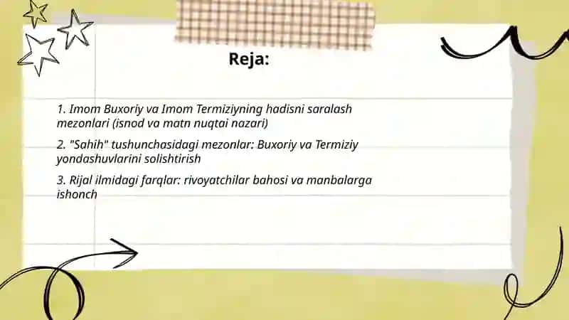 Imom Buxoriy va Imom Termiziyning hadis ilmiga qo'shgan hissalarini qiyosiy tahlili 2