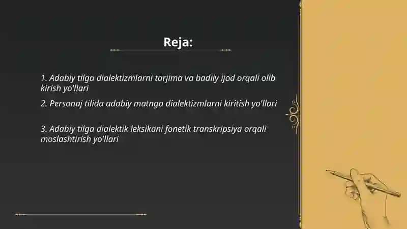 Adabiy tilga dialektizmlarni olib kirish yo'llari 2