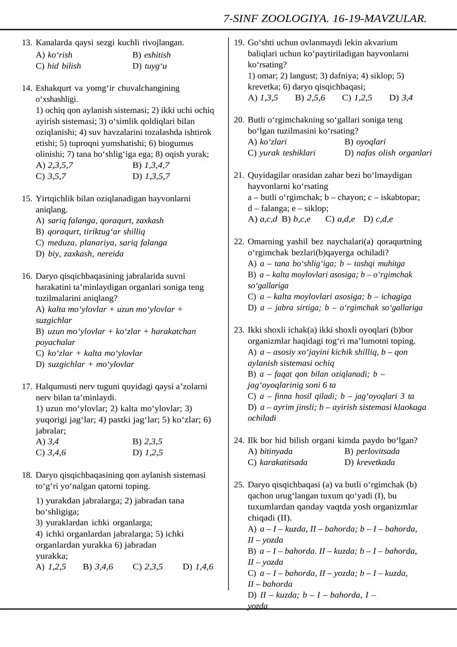 7-SINF ZOOLOGIYA. 16-19-MAVZULAR 2