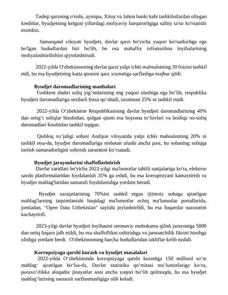 Davlat byudjeti tarkibi va uni takomillashtirish yo'llari 2