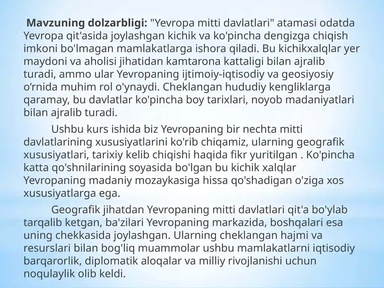 Yevropa mitti davlatlariga umumiy geografik ta'rif 2