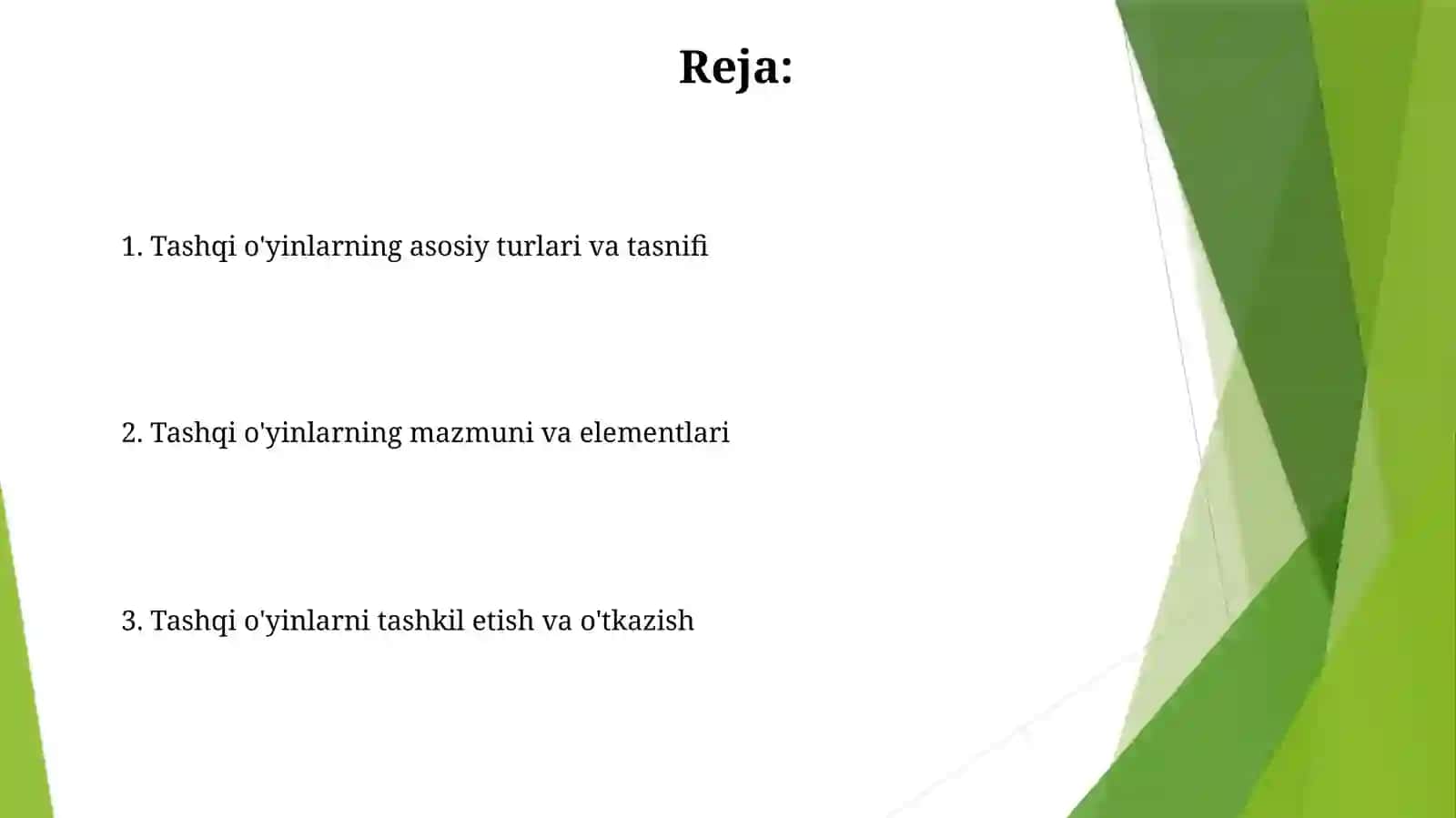 Tashqi o'yinlarning mazmuni va elementlari 2