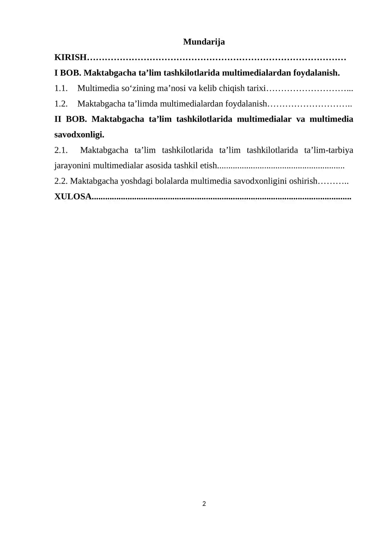 Maktabgacha ta’lim tashkilotlarida multimedialardan foydalanish kurs ishi 2