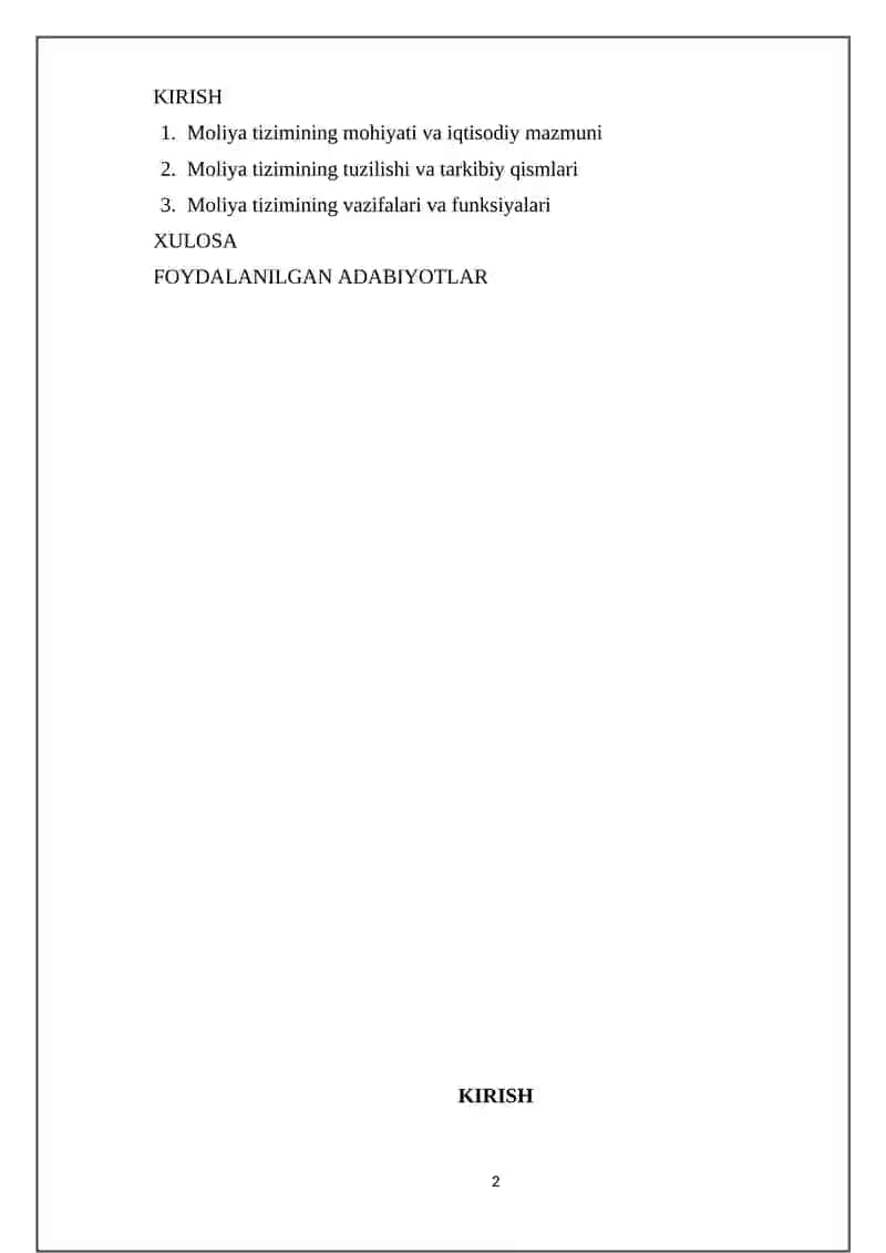 MOLIYA TIZIMINING MOHIYATI,TUZULISHI VA VAZIFALARI 2