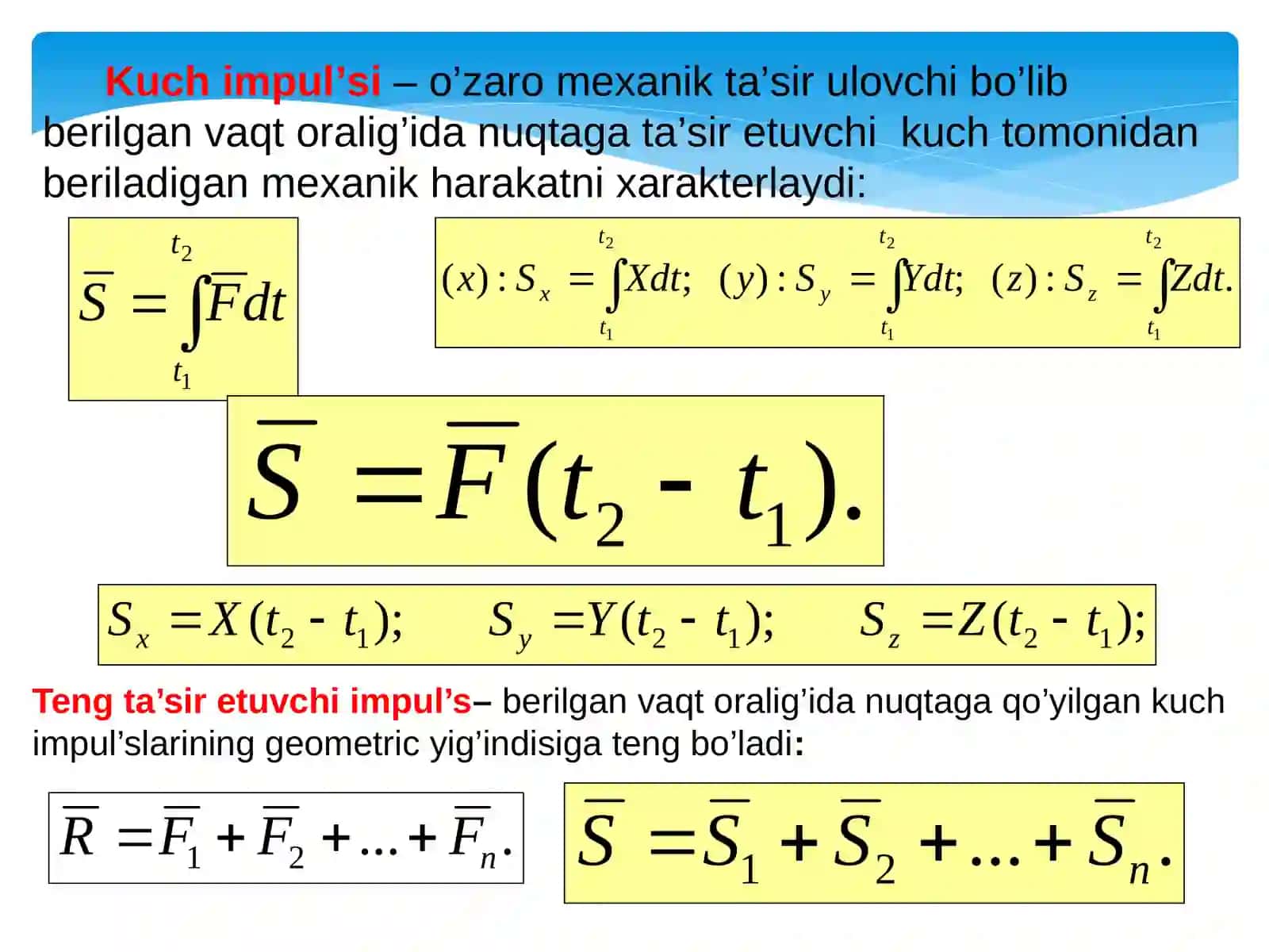 Mexaniksistema harakat miqdorining o’zgarishi haqidagi teorema 2