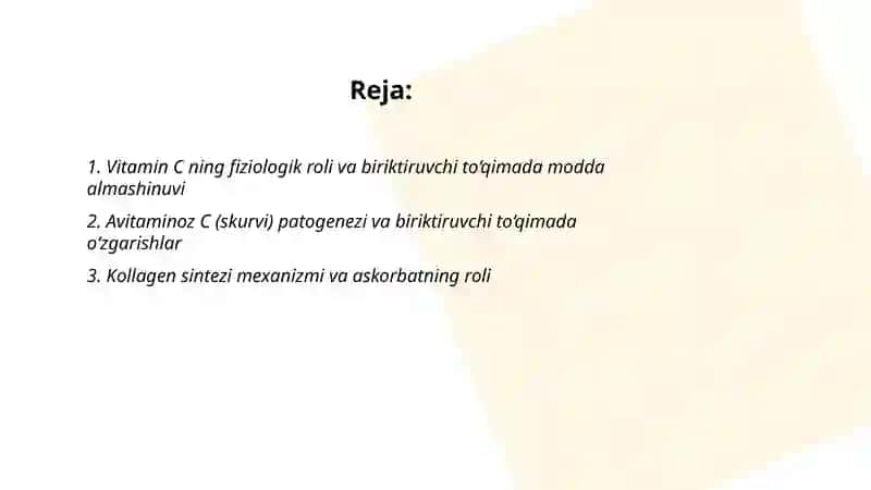 Avitaminoz C va bu xolatda biriktiruvchi to‘qimada modda almashuvining buzilishlari 2