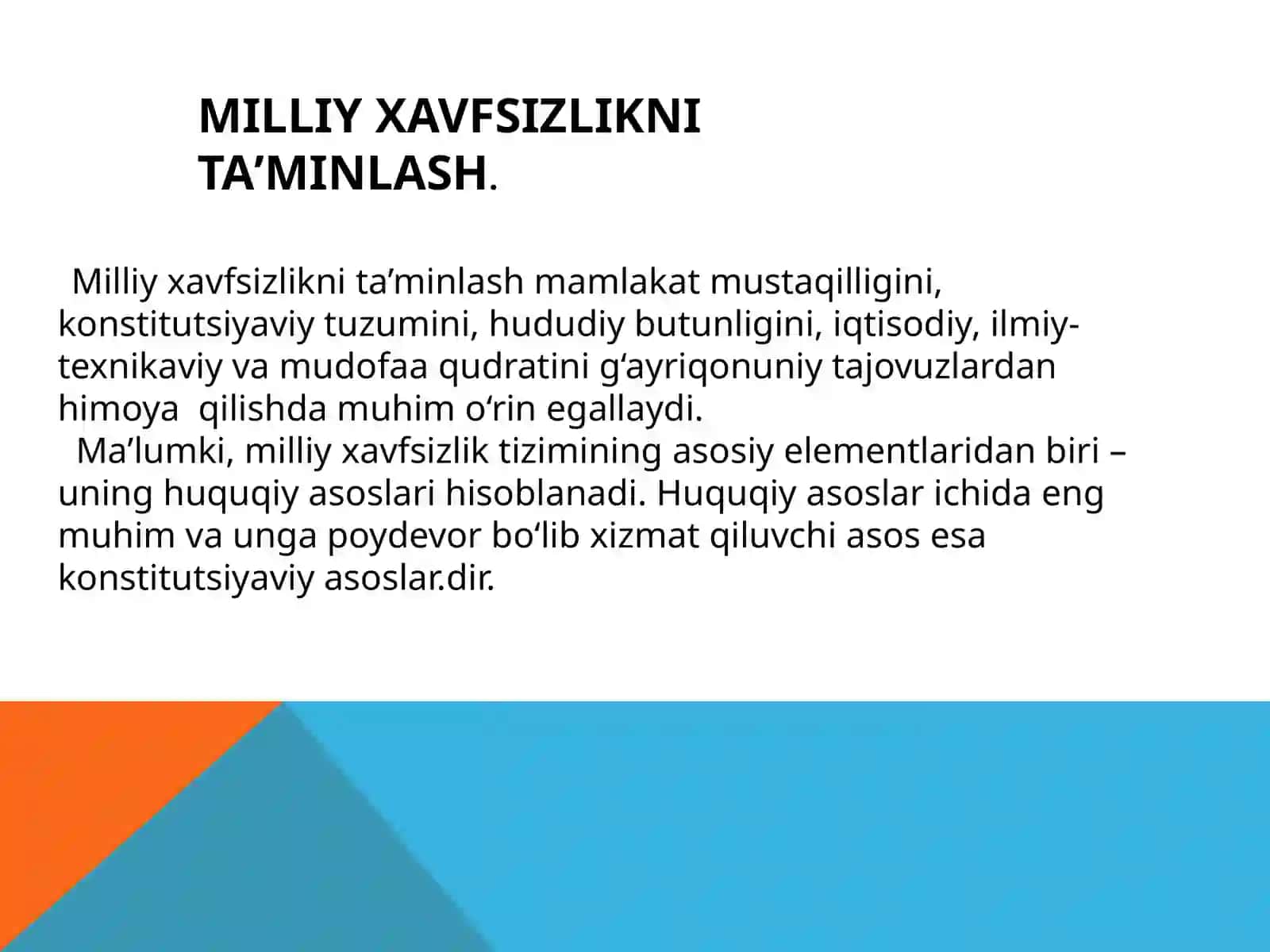 Milliy xavfsizlikni ta'minlash borasida amalga oshirilayotgan ishlar 2