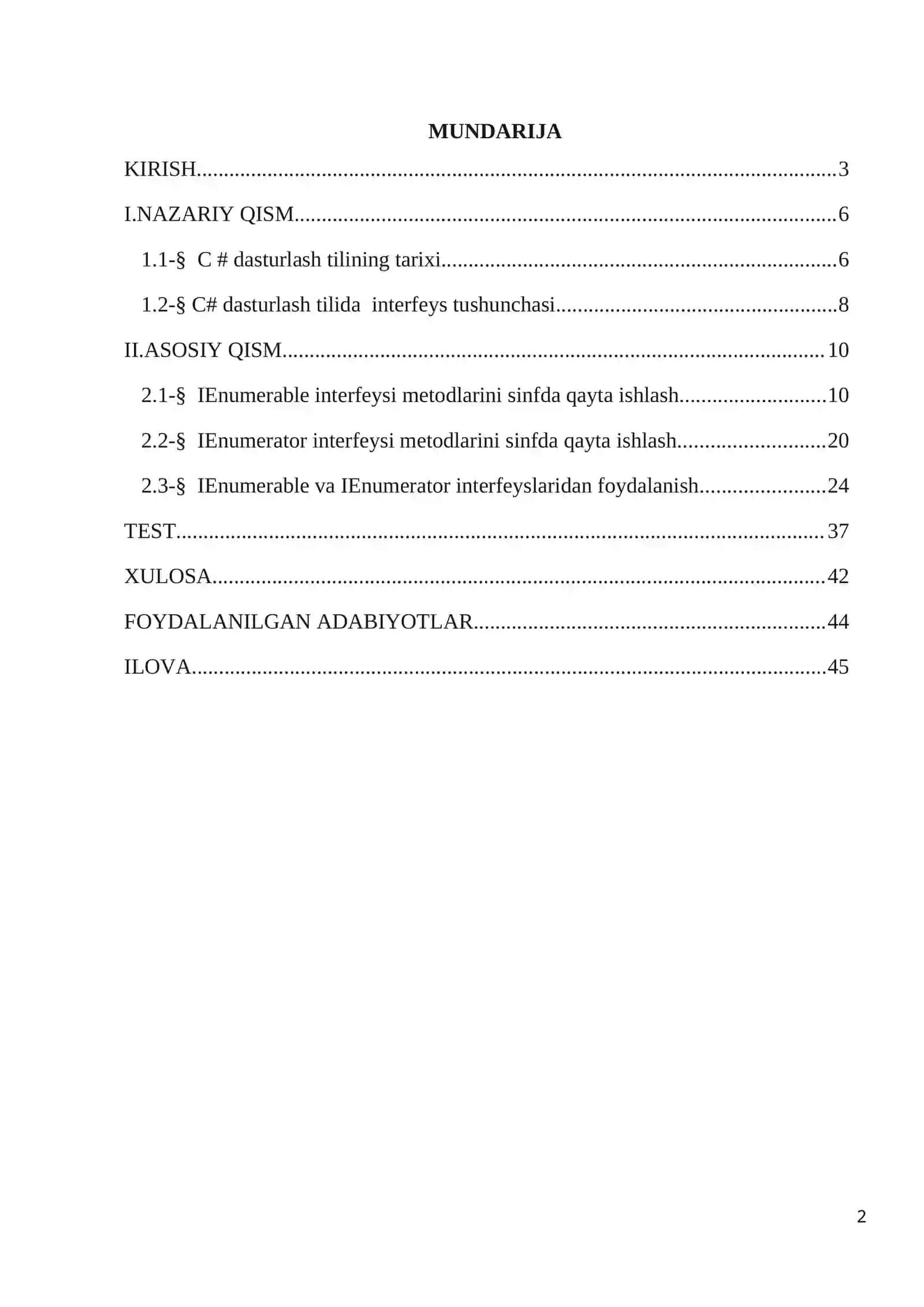 Dasturlash asoslari fanidan IErumerable va IErumerator interfeysi metodlarini sinfda qayta aniqlash 2