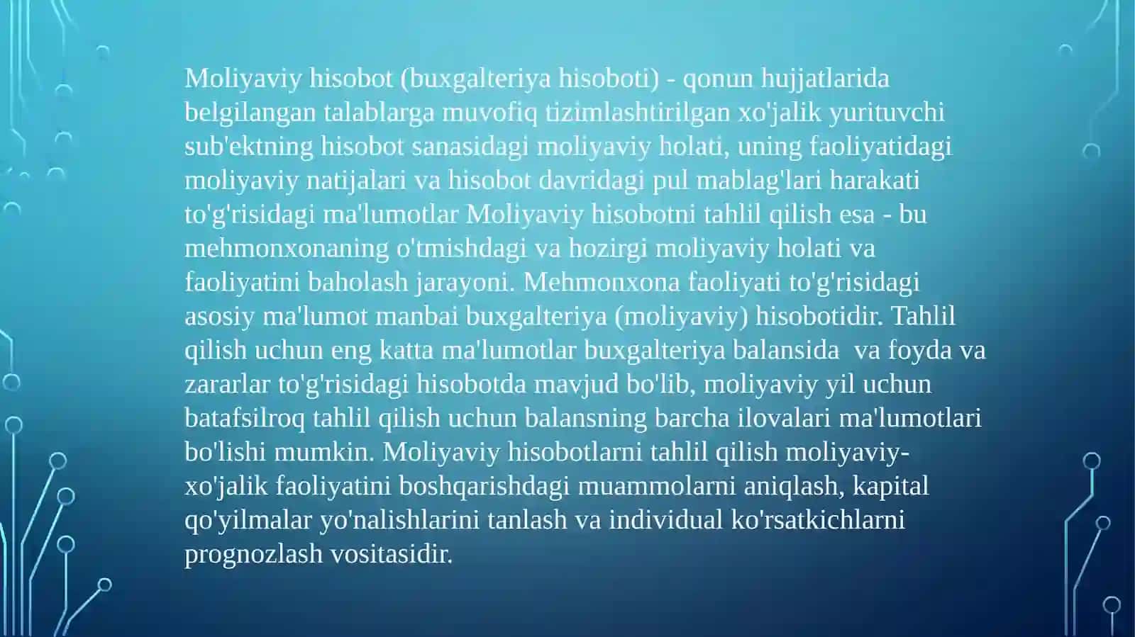 Mehmonxonalarning moliyaviy hisobotlari va ularning tasnifi 2