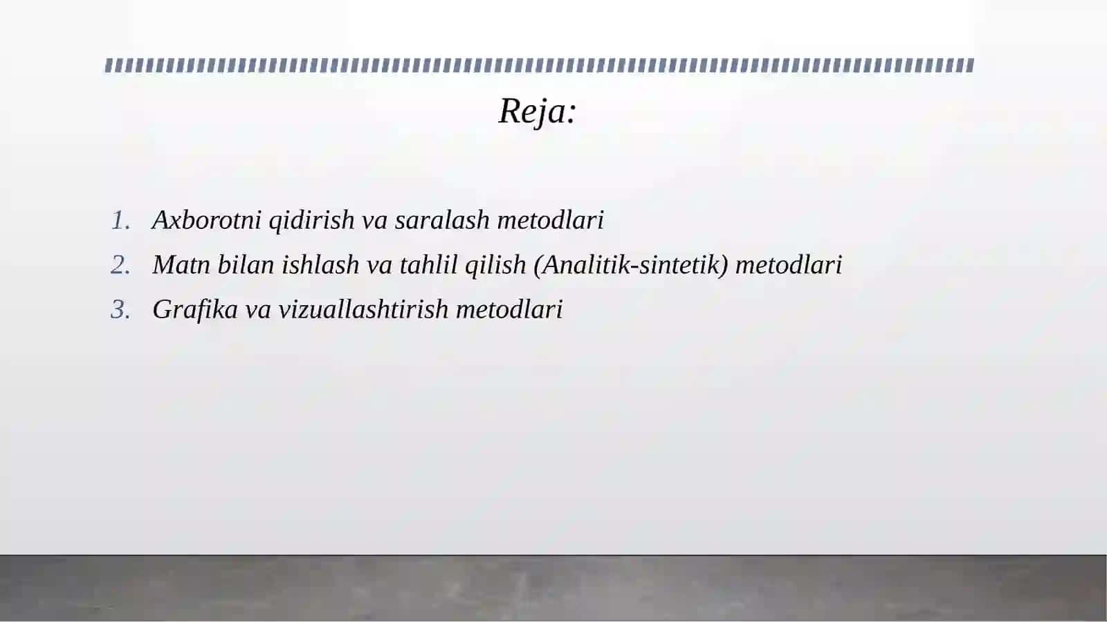 Mutaxassislik bo‘yicha ma’lumot-axborot materiallari bilan ishlash metodlari 2