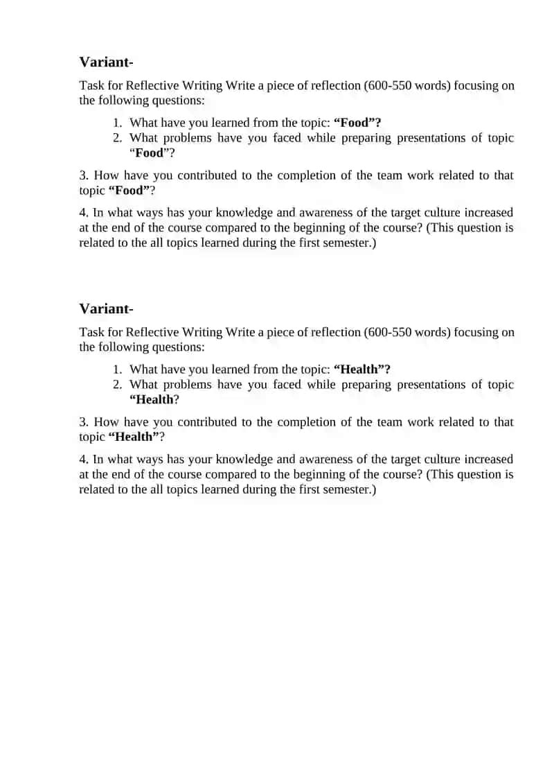 Task for Reflective Writing 2