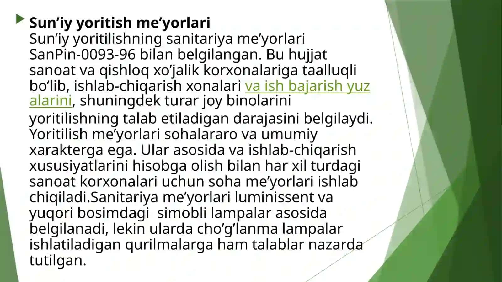 Yoritilishning sanitariya me’yorlari 2