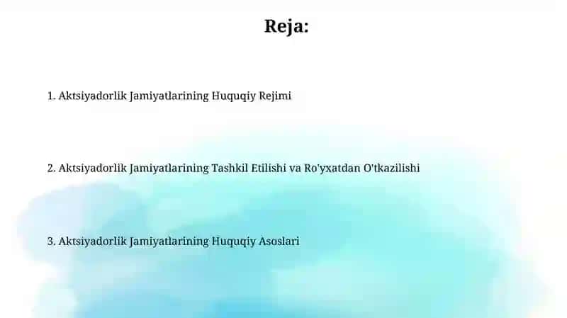 Aktsiyadorlik jamiyatlarining huquqiy asoslari 2