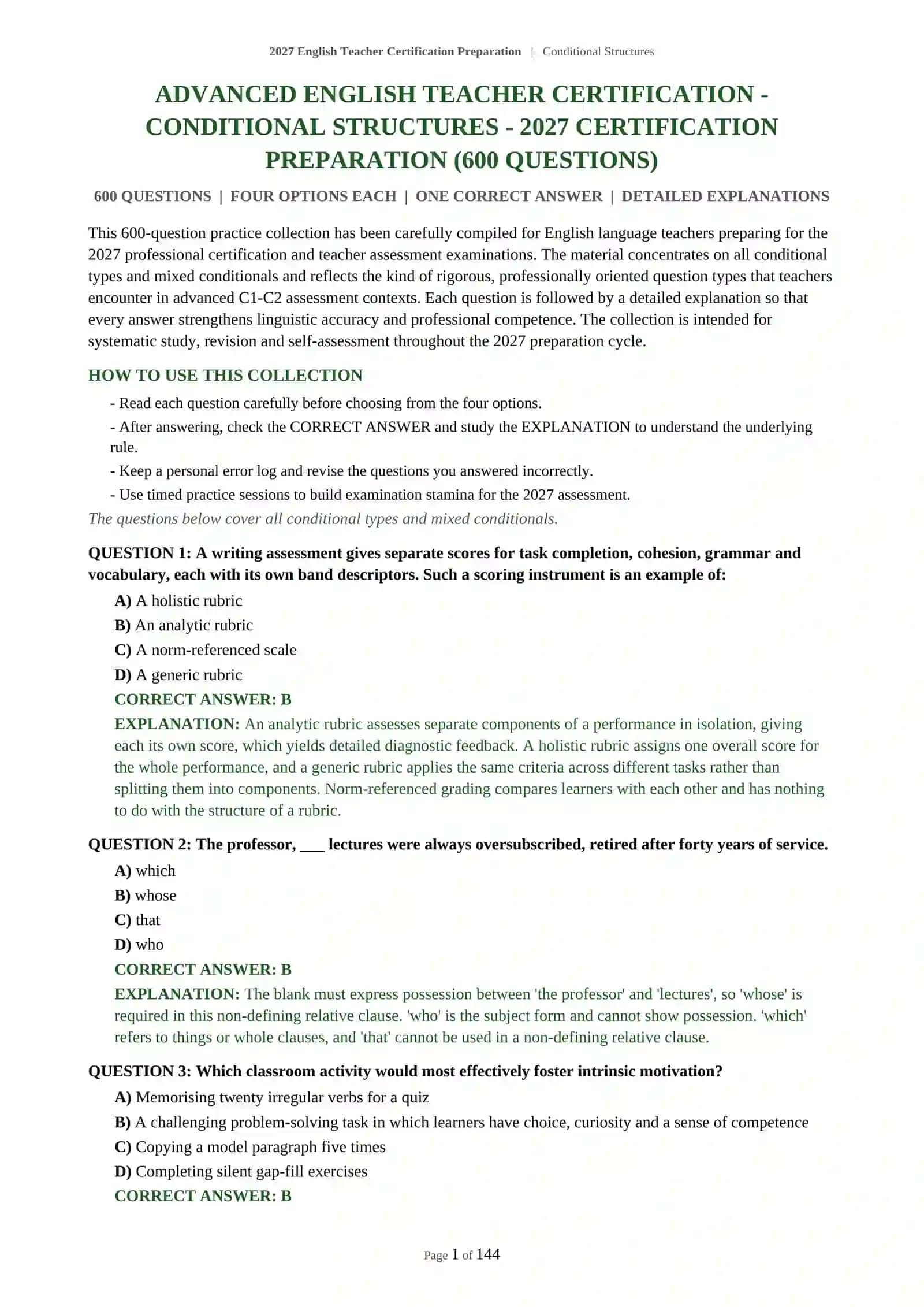 2027 English Teacher Certification Preparation | Conditional Structures 2
