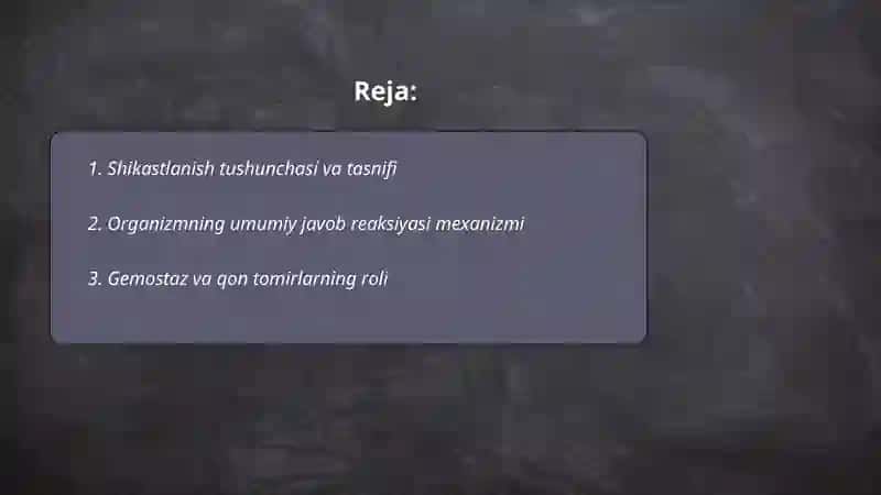 Shikatlanish asoslari va shikastlanishga organizmning umumiy javob reaksiyasi, toʻqimalar aʼzolar, yopiq shikastlanishlar 2