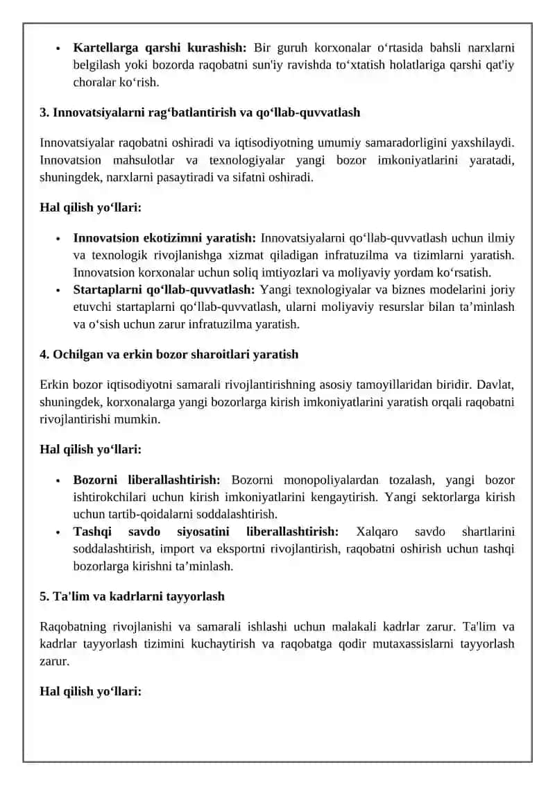 Raqobat siyosati va mamlakatda raqobat muhitini shakllantirish yo’llari 2