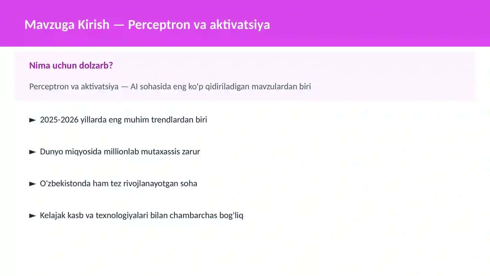 AI | DEEP LEARNING VA NEYRON TARMOQLAR 2
