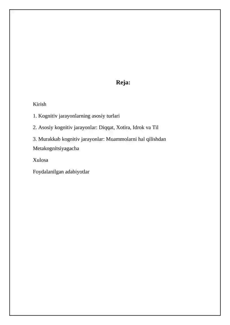 Bilish jarayonlarining qisqacha tasnifi 2