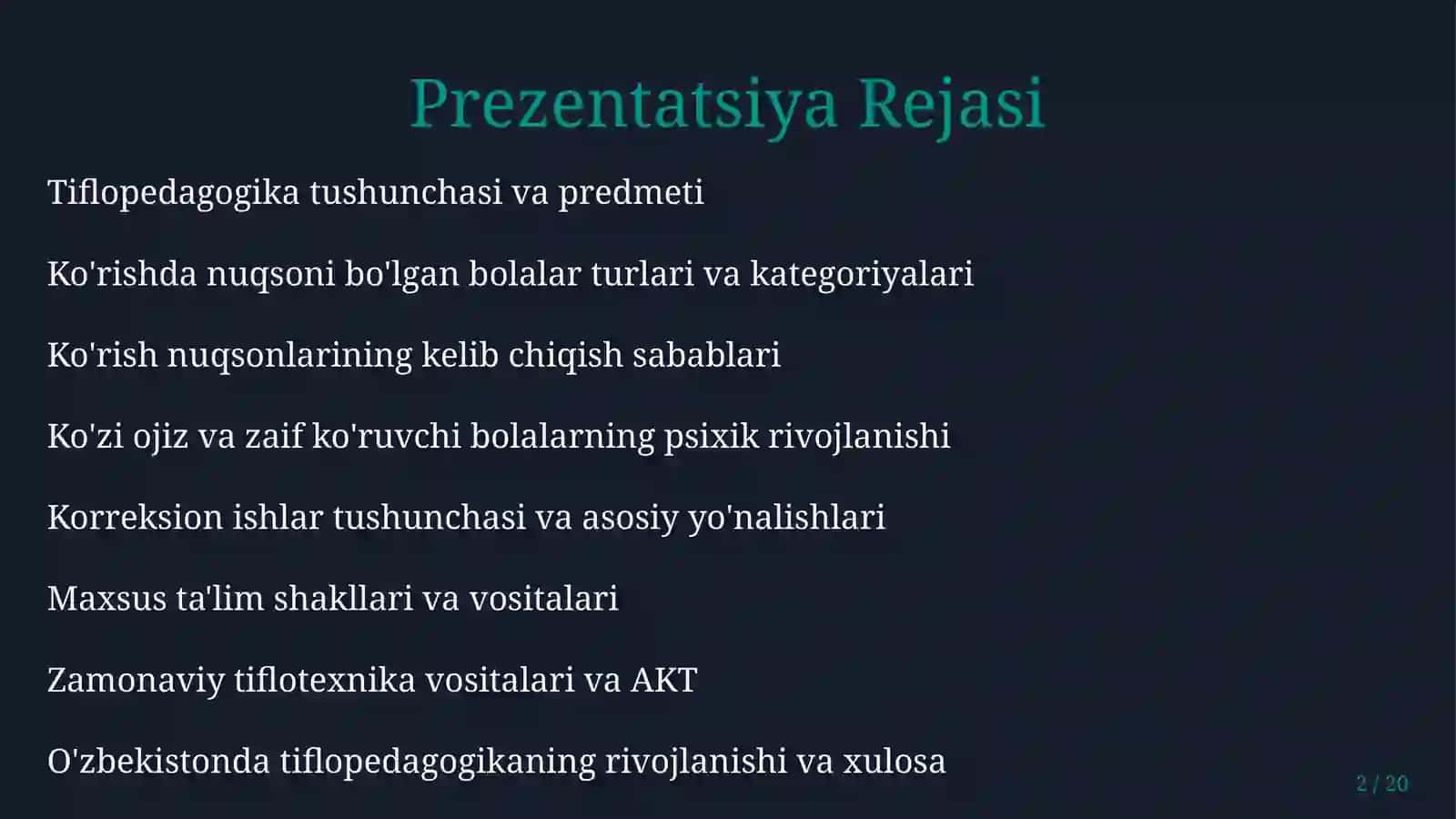 Ko'rishda nuqsoni bo'lgan bolalar rivojlanishi va korreksiyaga yoʻnaltirilgan maxsus taʼlim shakllar 2