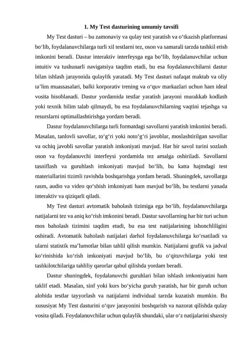 My test dasturi imkoniyatlari 2