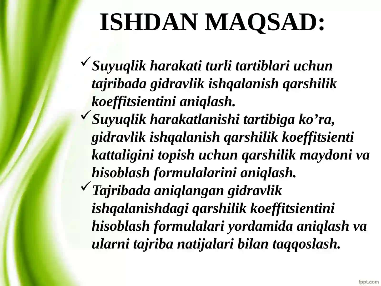 QUVUR UZUNLIGI BO’YICHA GIDRAVLIK QARSHILIK KOEFFITSIЕNTINI ANIQLASH VA HISOBLASH 2