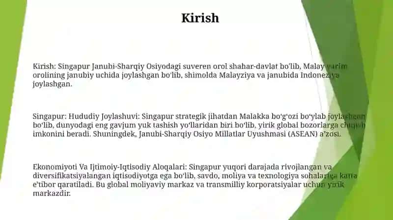 Singapur Hududiy Joylashuvi,Iqtisodiyoti Va Ijtimoiy-Iqtisodiy Aloqalari 2