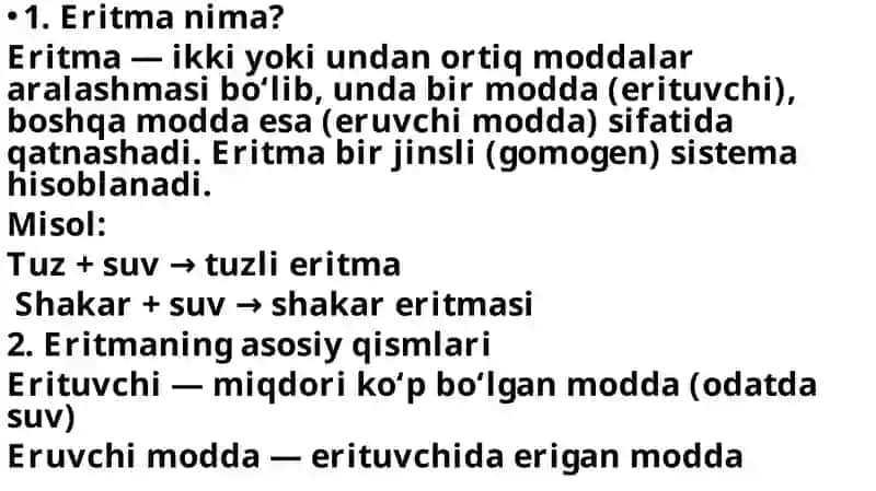 Eritmalar va ularni xossalari 2