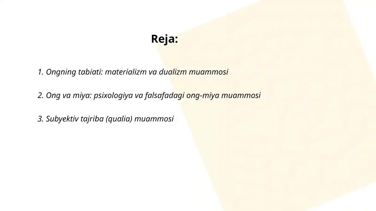 Psixologiya va falsafada ong muammosi 2