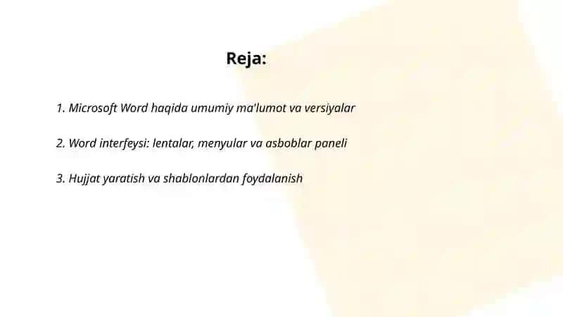Microsoft Word haqida umumiy ma'lumot va versiyalar 2