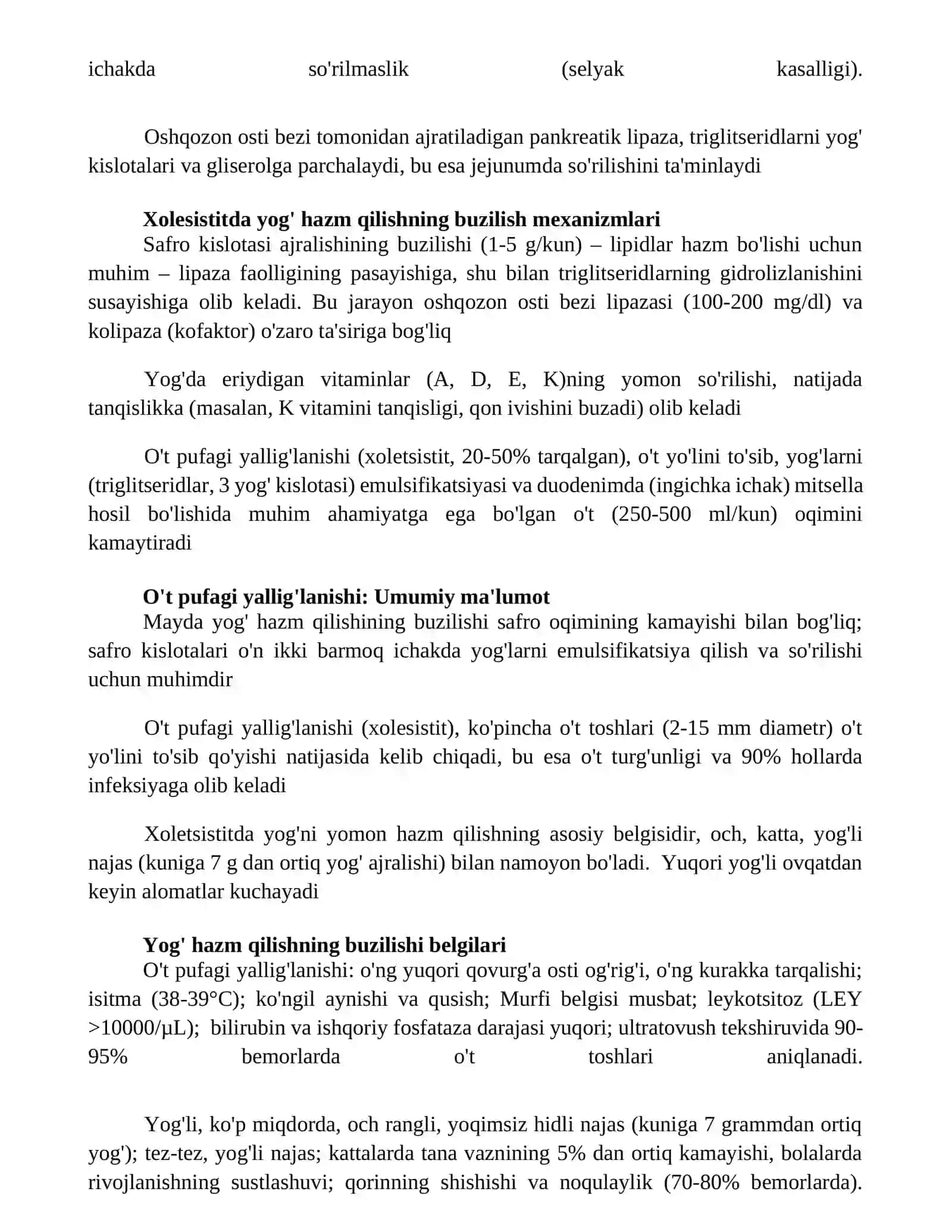Xolesistitlarda yoğlar hazimlanishini buzilishi. Steotoriya 2