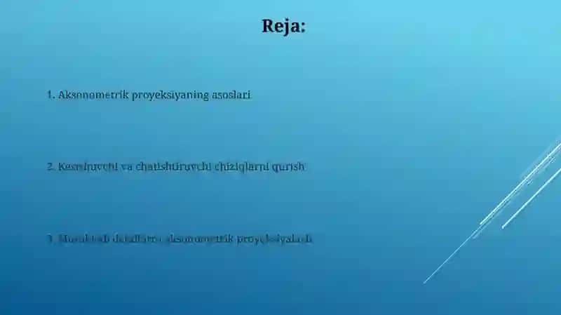 Oʻtish va kesishish chiziqlari boʻlgan texnik detalini aksonometrik proyeksiyasini bajarish 2