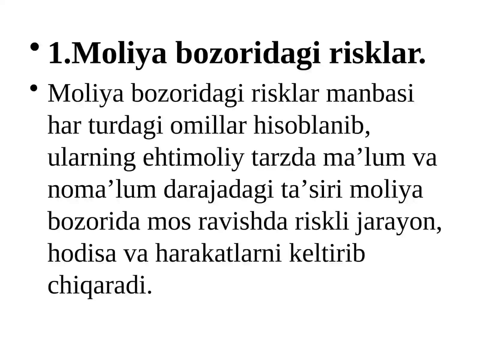 Moliya bozori risklari, ularni baholash va boshqarish 2