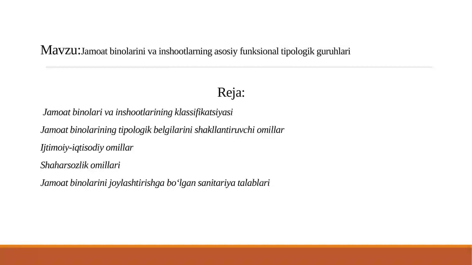 Jamoat binolarini va inshootlarning asosiy funksional tipologik guruhlari 2