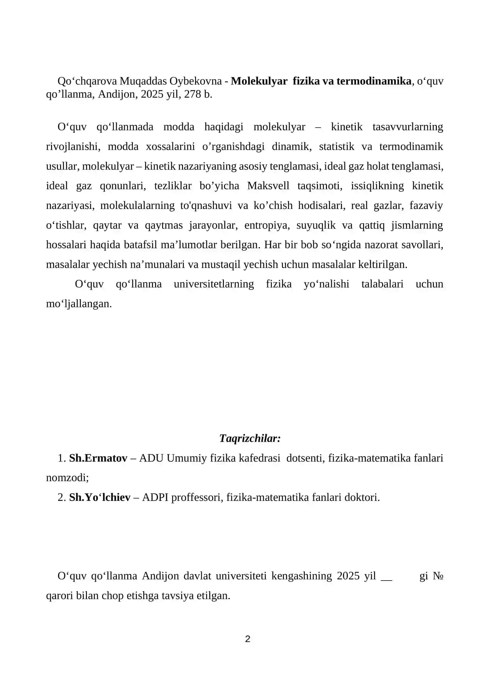MOLEKULYAR FIZIKA VA TERMODINAMIKA 2