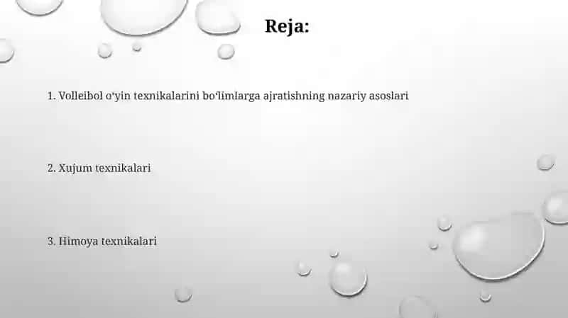 Voleybol oʻyini texnikasini boʻlimlarga boʻlinishi boʻyicha nazariy malumotlar 2