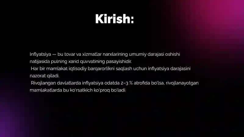 Inflyatsiya va rivojlangan davlatlar statistik ko‘rsatkichlari bilan solishtirish 2