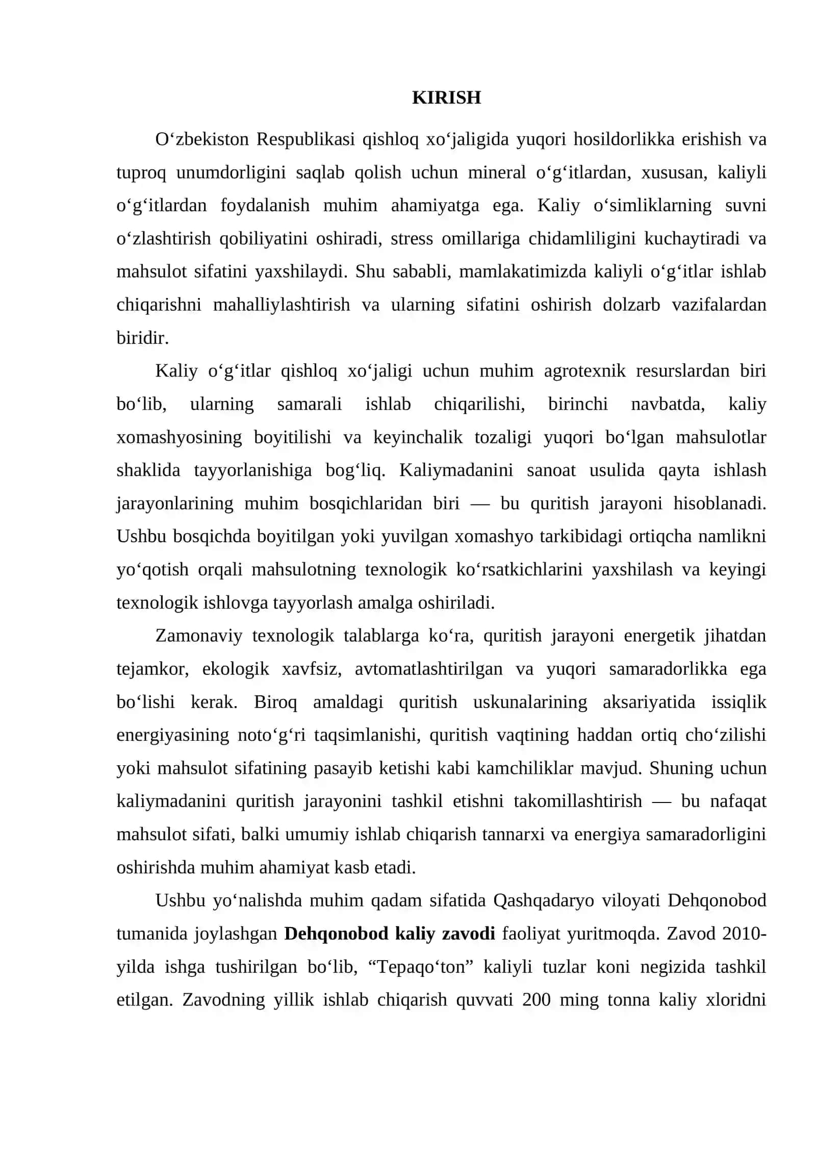 KALIY MA’DANINI QURITISH JARAYONINI TASHKIL ETISHNI TAKOMILASHTIRISH 2