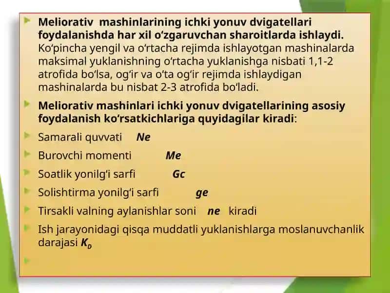 Meliorativva qishloq xo‘jaligi texnikalaridan foydalanish rejimi va tortish qarshiliklari 2