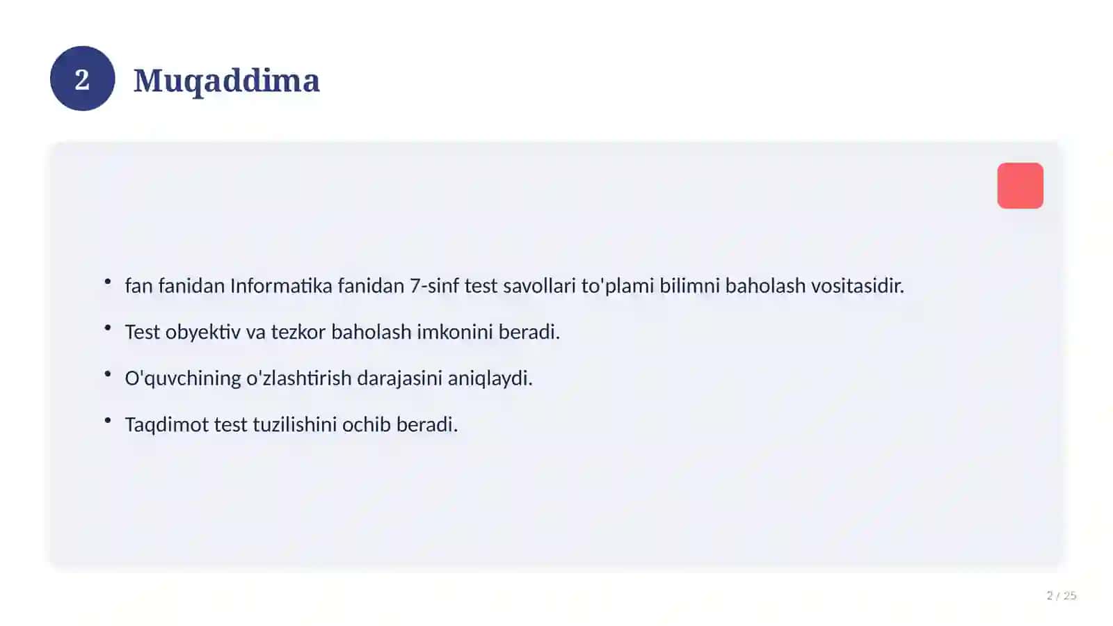Informatika fanidan 7-sinf test savollari to'plami 2
