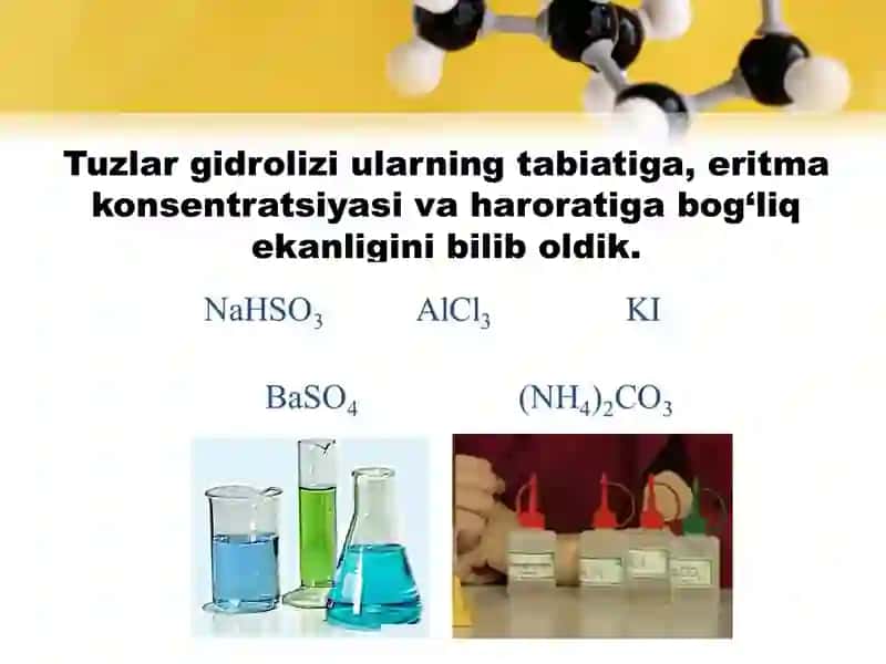Tuzlarni gidroliziga tasir etuvchi.omillar gidroliz darajasi va konstantasini aniqlash 2