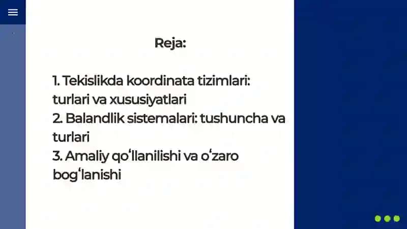 TEKISLIKDA KOORDINATA SISTEMASI. BALANDLIK SISTEMASI 2