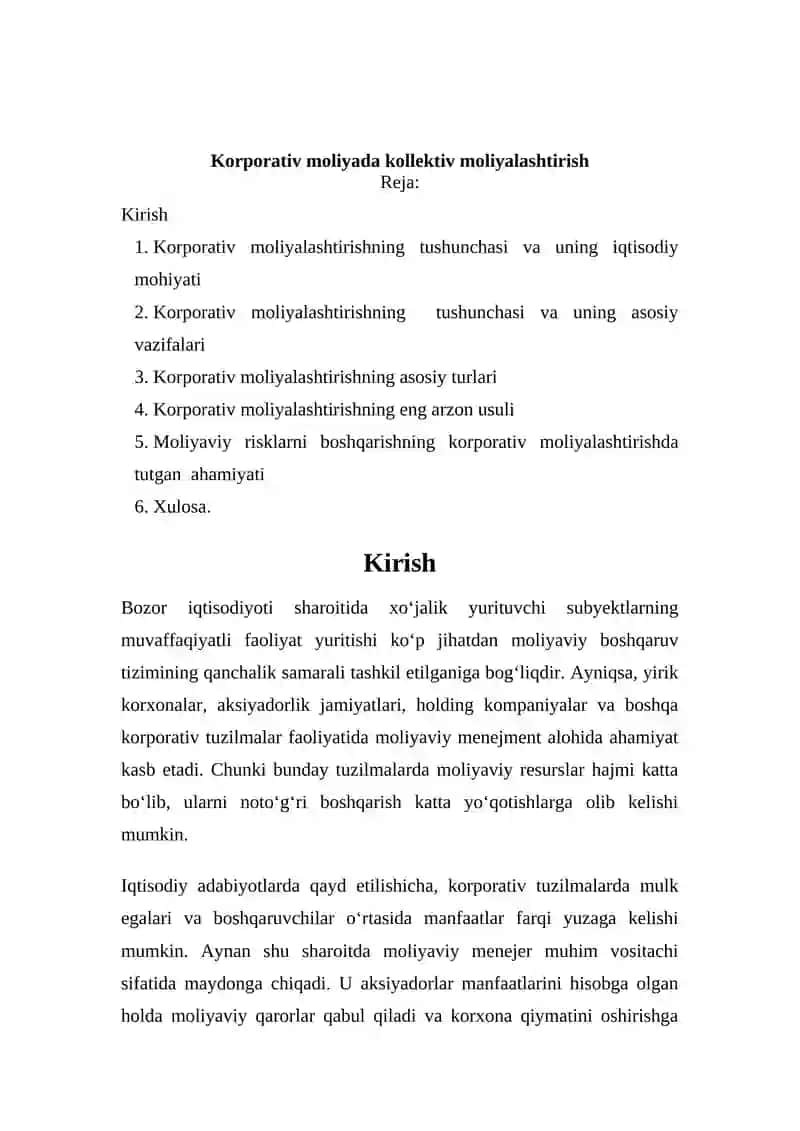 Korporativ moliyada kollektiv moliyalashtirish 2