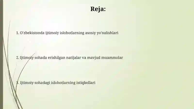 Oʻzbekiston Respublikasida ijtimoiy sohadagi islohotlar 2