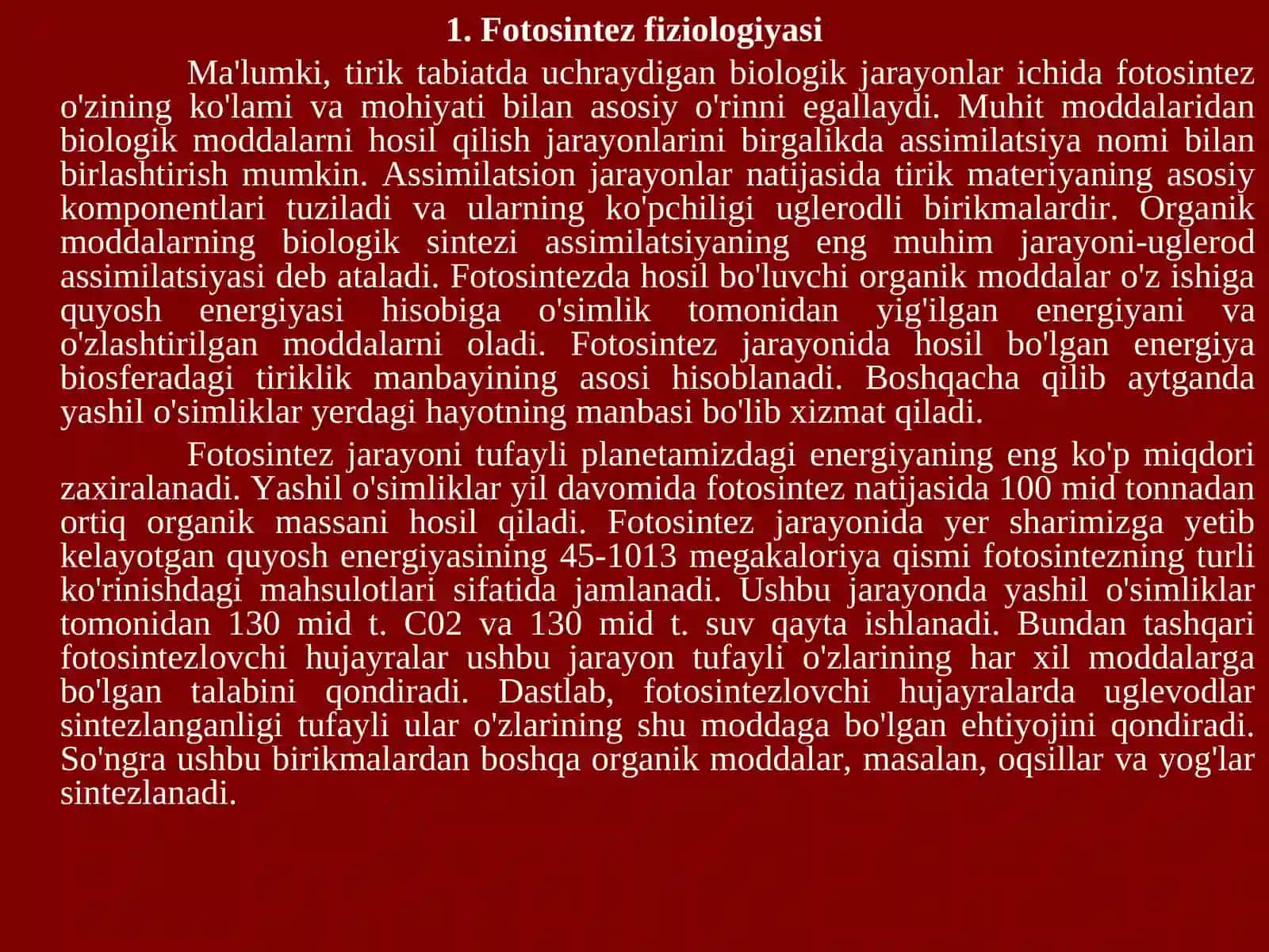 Fotosintez fiziologiyasi 2