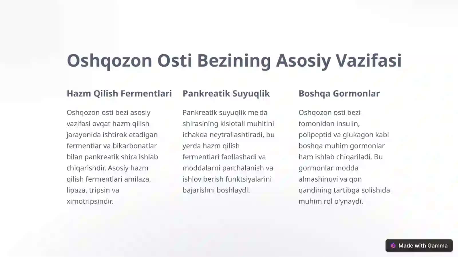 Pankreatit rivojlanishining biokimyoviy asoslari. Davolash va diagnostika tamoyillari 2