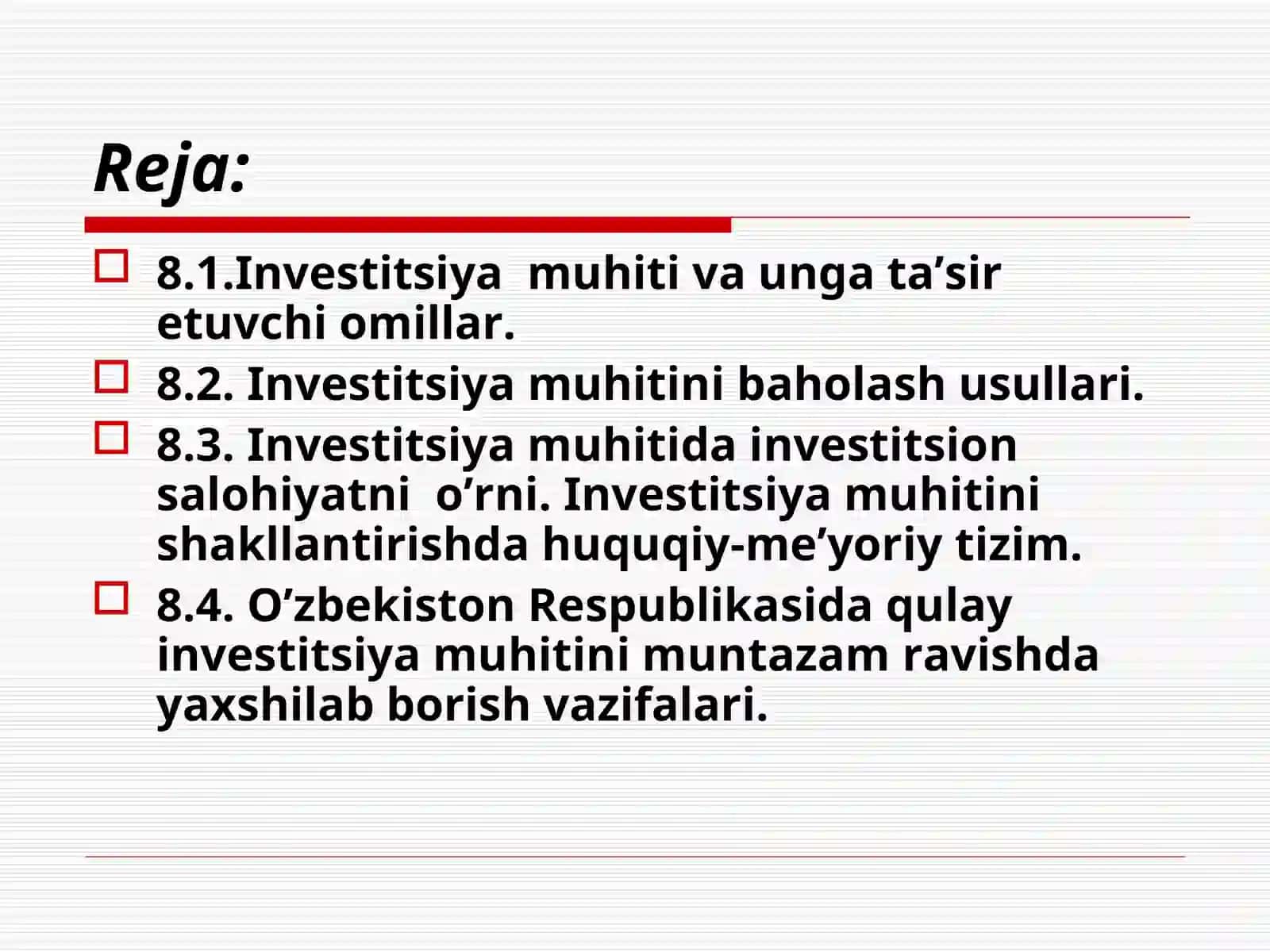 5-mavzu.Investitsiya faoliyatini rivojlantirishda investitsiyamuhitining o’rni 2