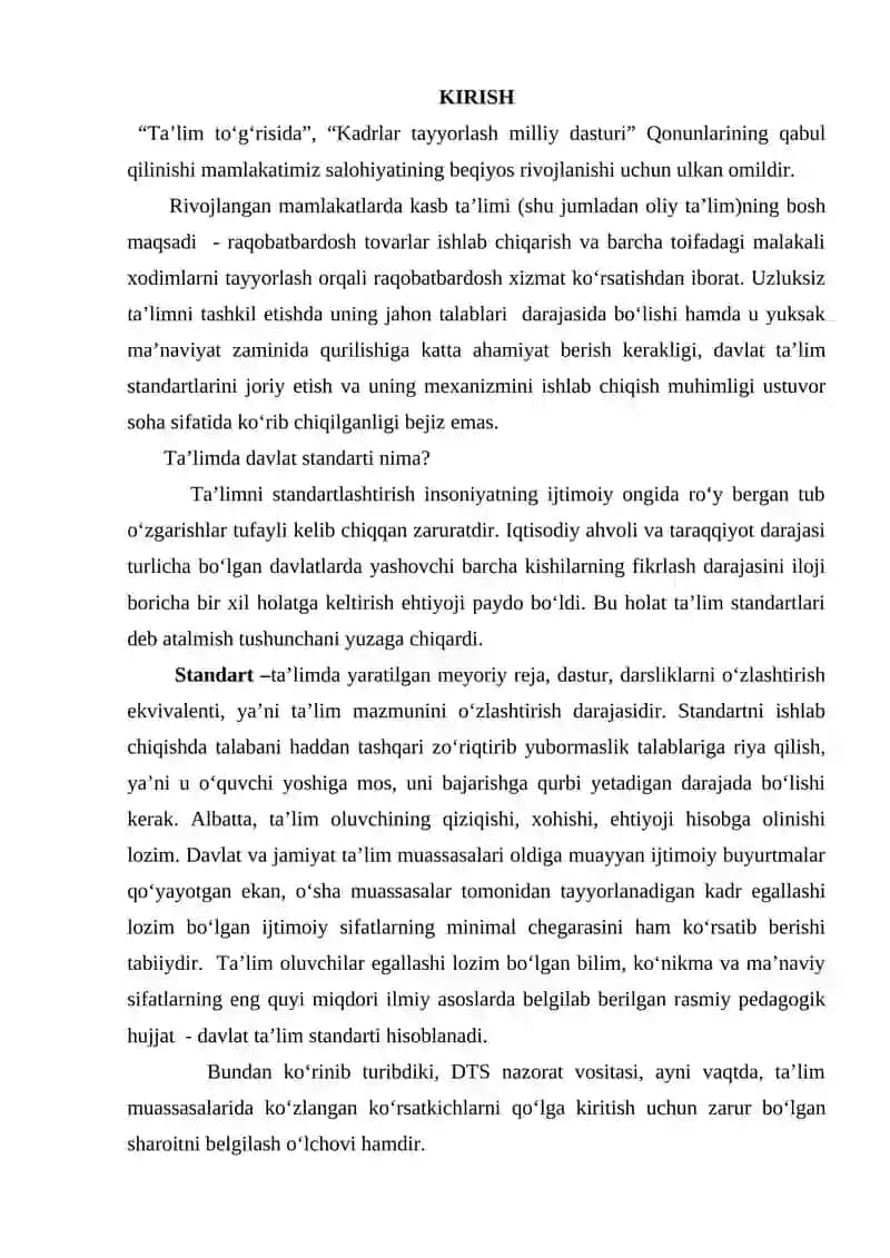 DTS ta’limni rejalashtirish va uni loyihalashning yangi shakli sifatida 2