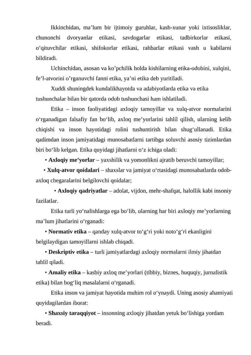Etikaning mohiyati va ahamiyati 2
